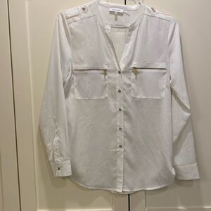 Calvin Klein White Split Collar Button Down Blouse